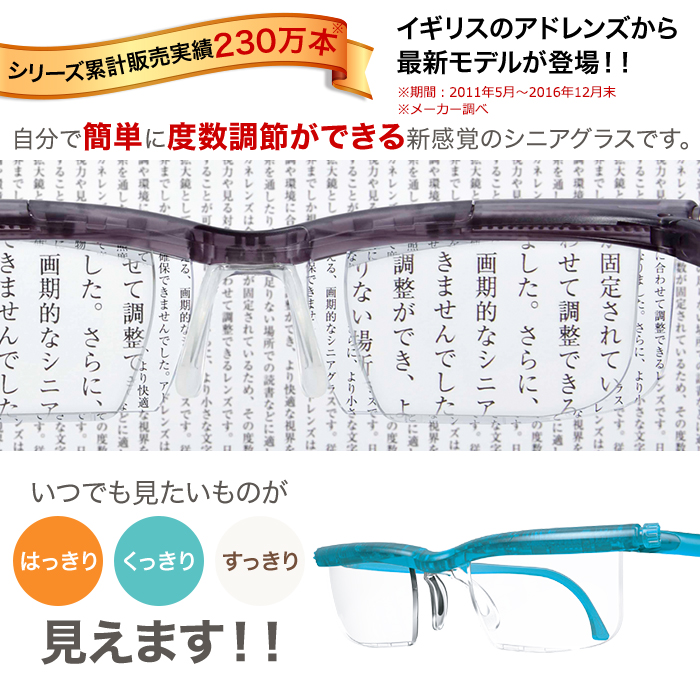 自分で簡単に度数調節ができる新感覚のシニアグラスです。