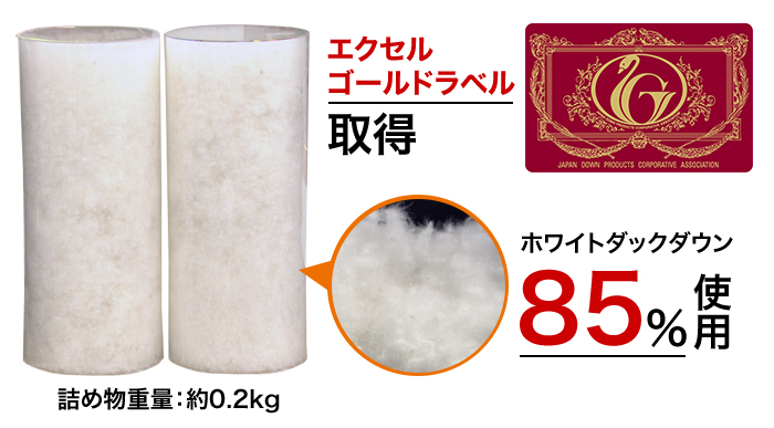 エクセルゴールドラベル取得。ホワイトダックダウン85%使用