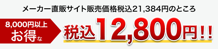 メーカー直販サイト販売価格税込21,384円のところ、8,000円以上お得な税込12,800円!!