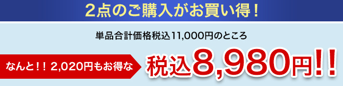 2点のご購入がお買い得!単品合計価格税込10,800円のところなんと!!1,820円もお得な税込8,980円!!