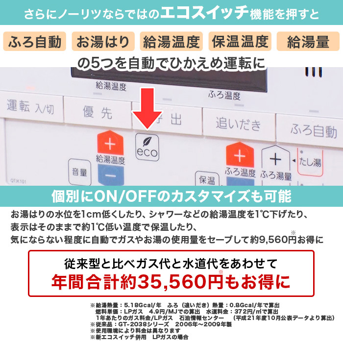 ノーリツ ガス給湯器エコジョーズ 追い焚き20号 下取りあり | 999-111131 | 【