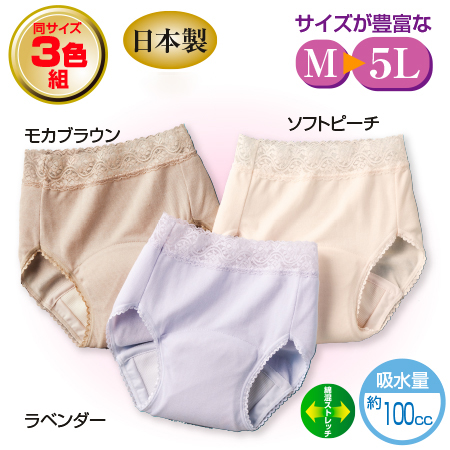 爽やかたっぷり吸収ショーツ3色組(同サイズ) M-LL | 999-303589 | 【公式】