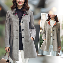 ウール混チェック使いスタンド襟コート ウール混チェック使いスタンド襟コート