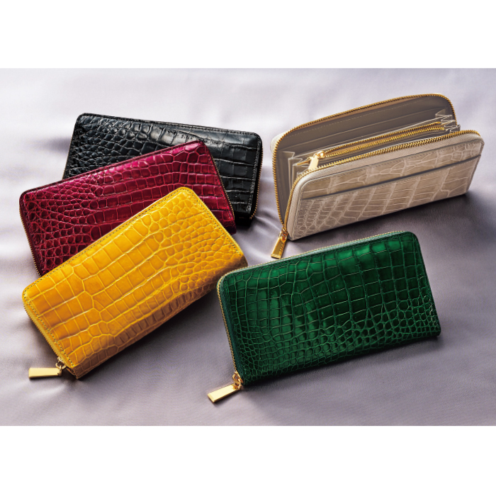 高級皮革 クロコダイル革ラウンドファスナー長財布 | 999-308493