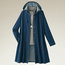 フード付デニムロングジャケット フード付デニムロングジャケット