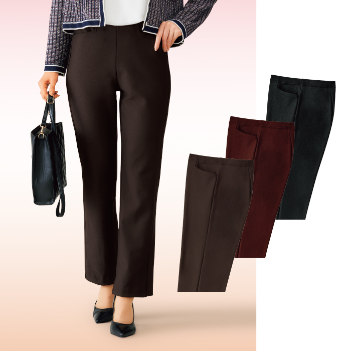 スラリエ ハイテンション裏起毛の立体フィットストレートパンツ 股下