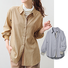 袖口リブ使いストライプシャツ