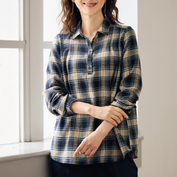Aki　オーガ　チェック　ブラウス 先染め綿混薄起毛オーバーブラウス | 999-308723 | 【公式】テレビ