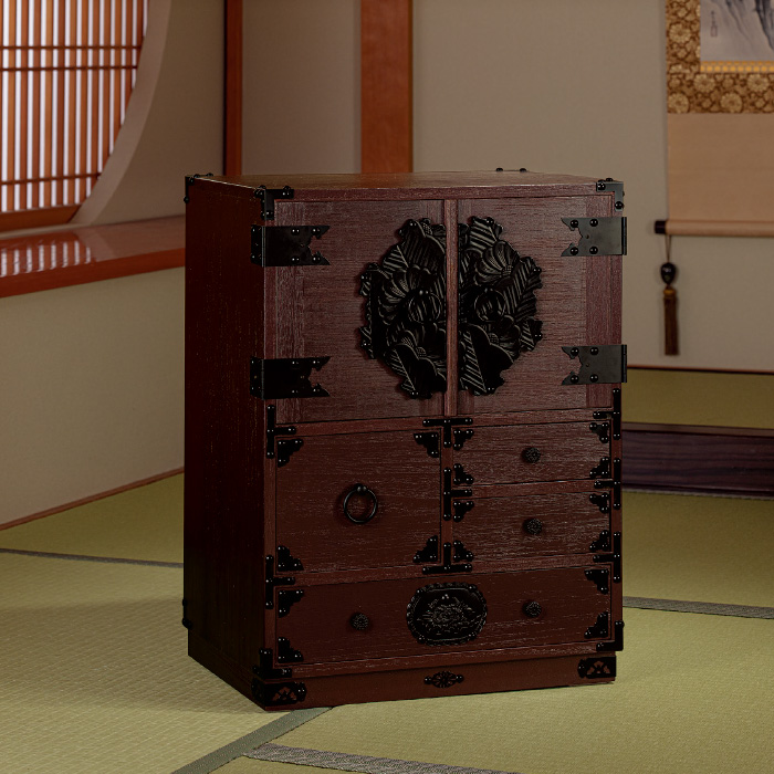 望月愼一作 からくり六隠し時代箪笥 駿河鎌倉彫 菊華 | 999-400758 | 【